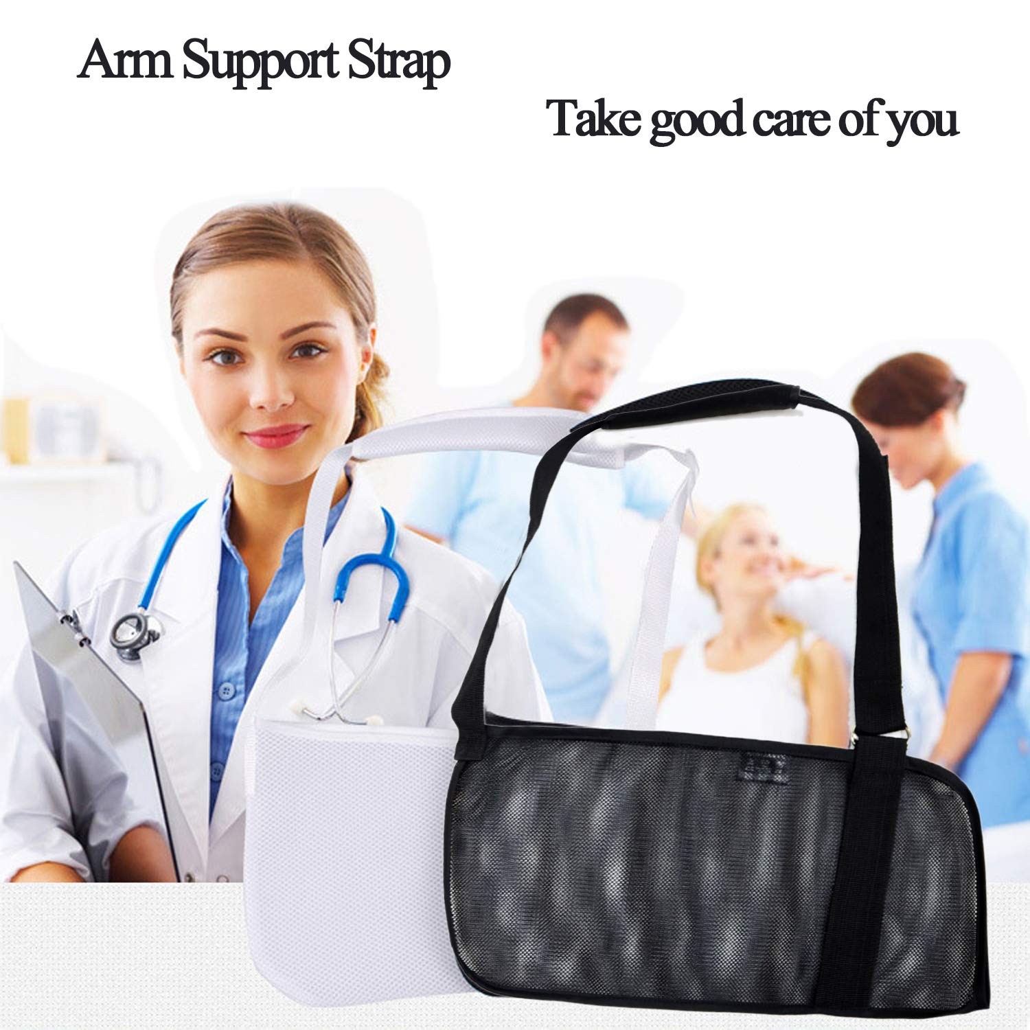 Black Breathable Mesh Arm Sling for Shower Adjustable for Rotator Cuff Injury