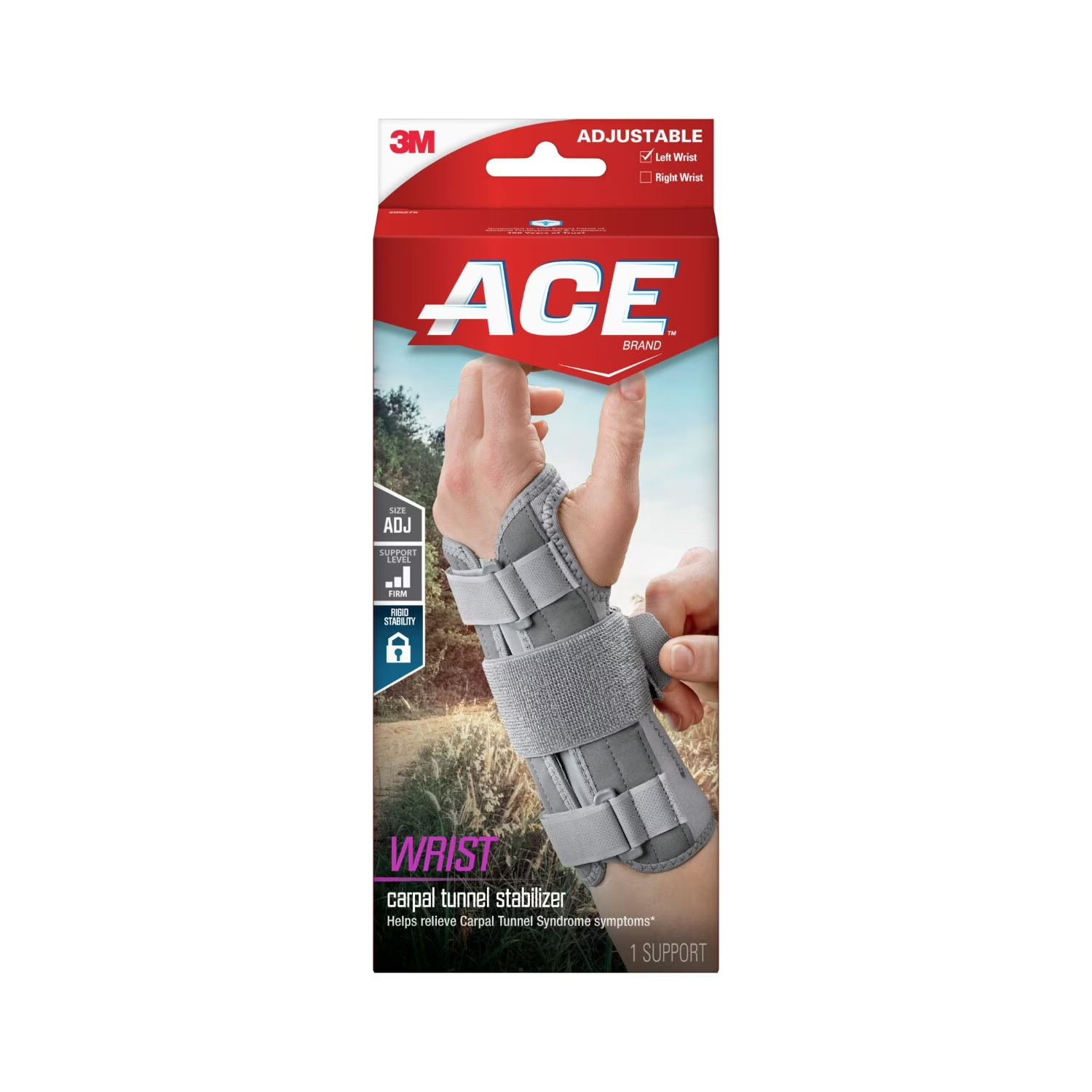 ACE Brand Carpal Tunnel Wrist Stabilizer, Left Wrist, Firm Stability, All Day We