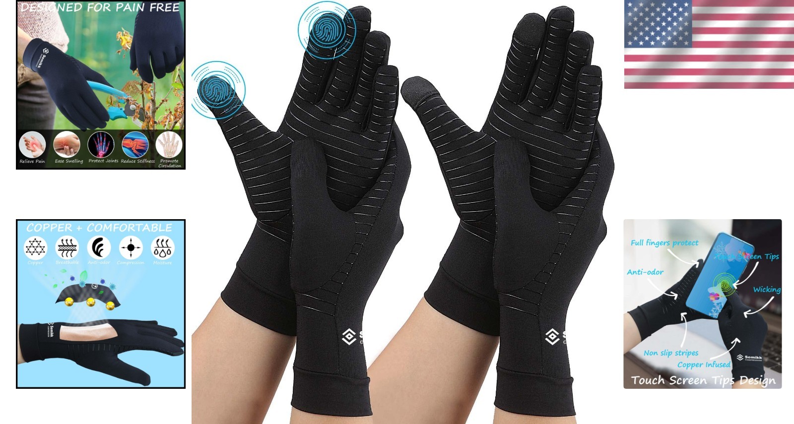 Full Finger Copper Arthritis Gloves for Daily Comfort & Joint Pain Relief, Large