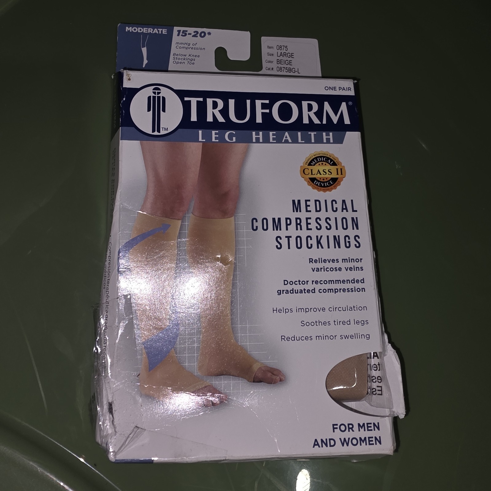 Truform 0875 Compression Stocking Unisex Medical 15-20 mmHg Open Toe BEIGE Large