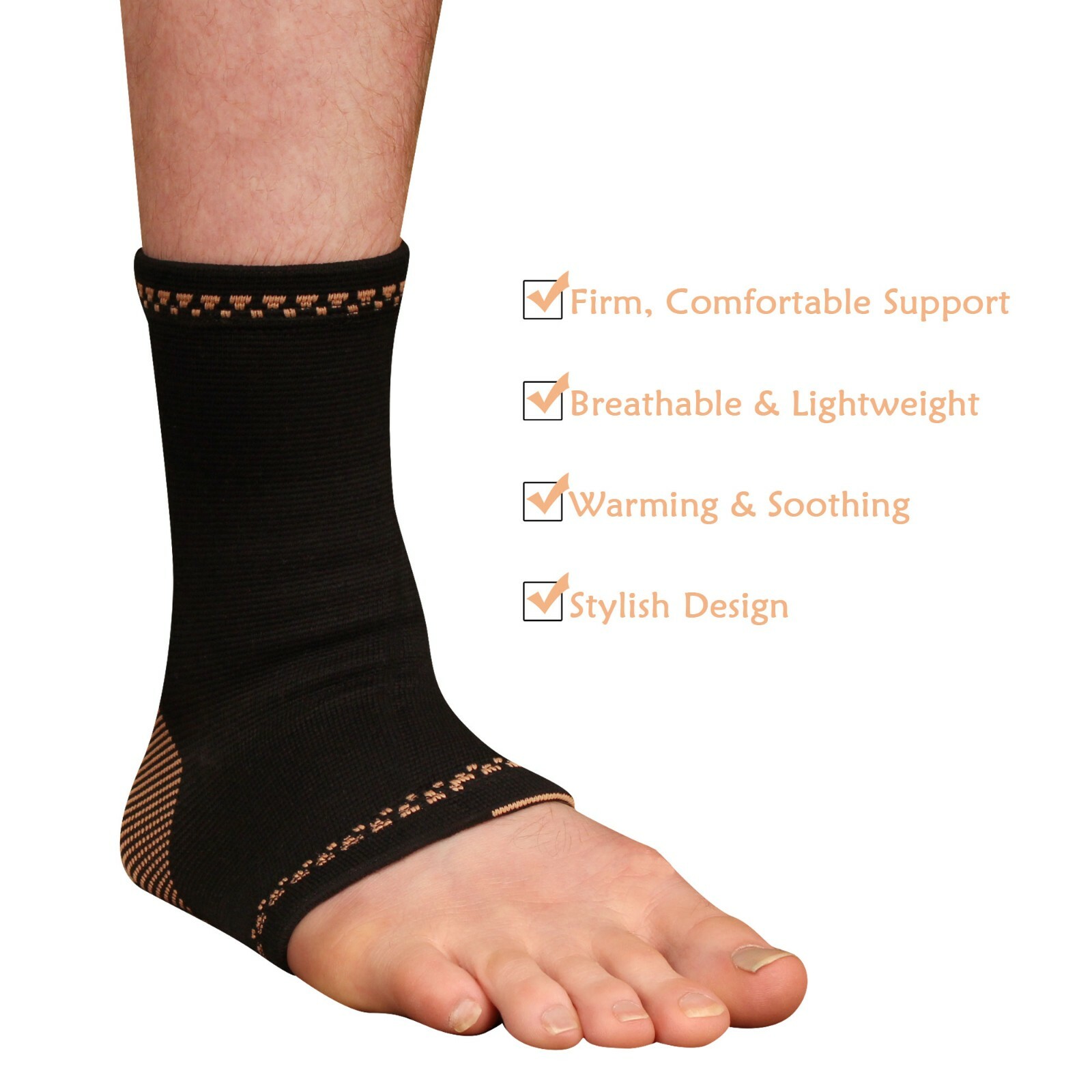 Copper D – Copper Compression Ankle Brace – Rayon Charcoal and Copper Infused