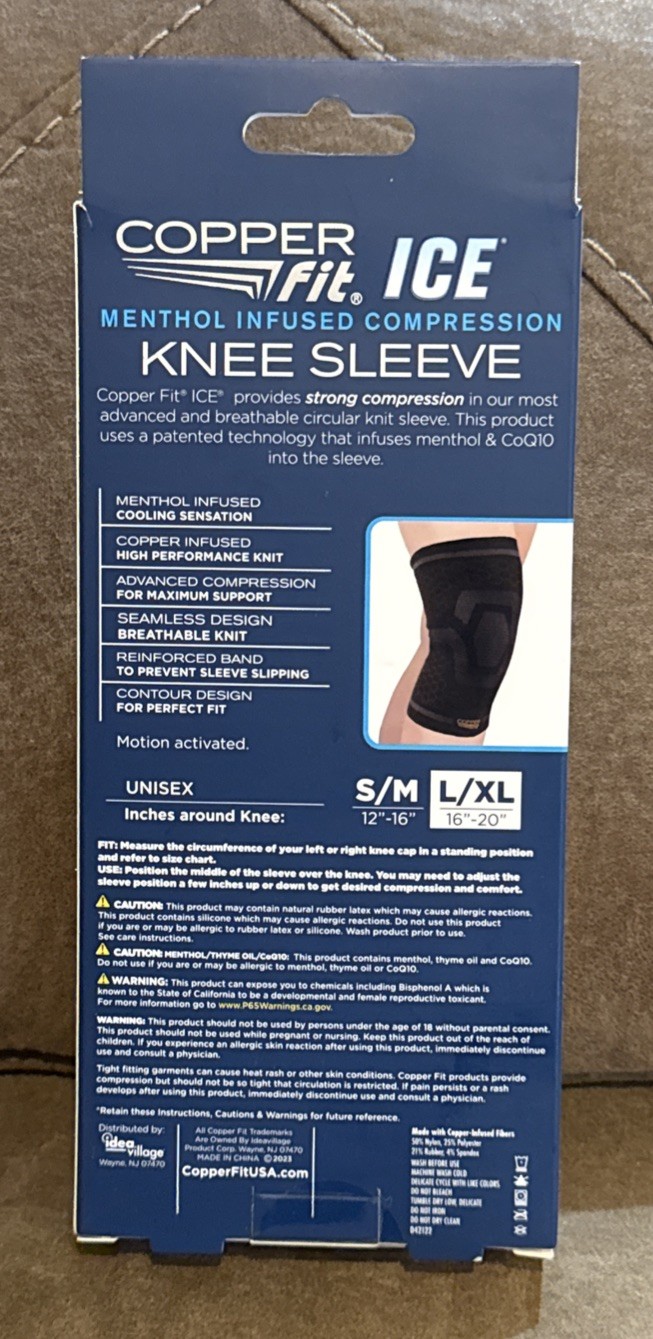 Copper Fit Ice Knee Compression Sleeve Infused with Menthol and CoQ10 L/XL Black