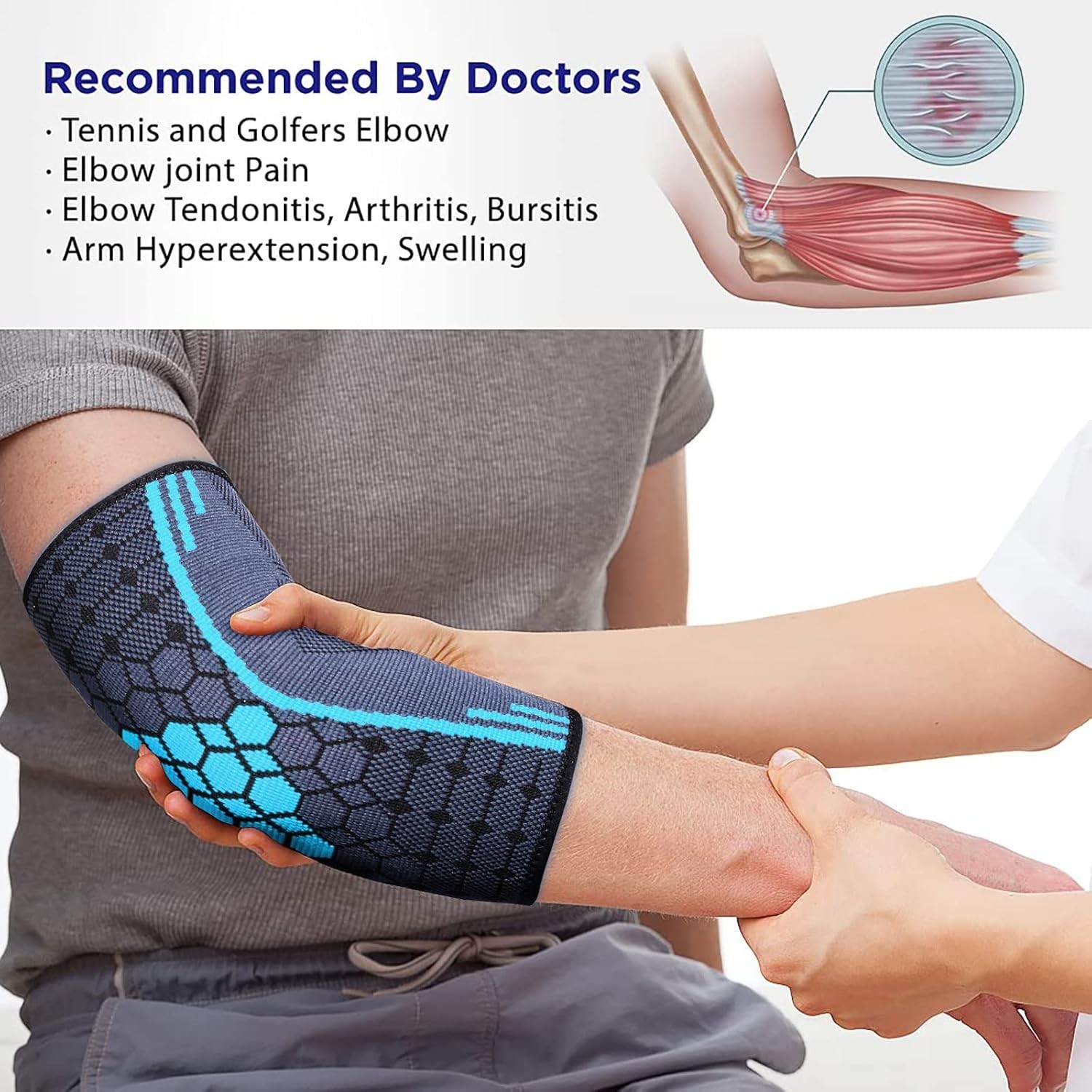 2X Elbow Brace Compression Support Sleeve Arthritis Tendonitis Reduce Joint Pain