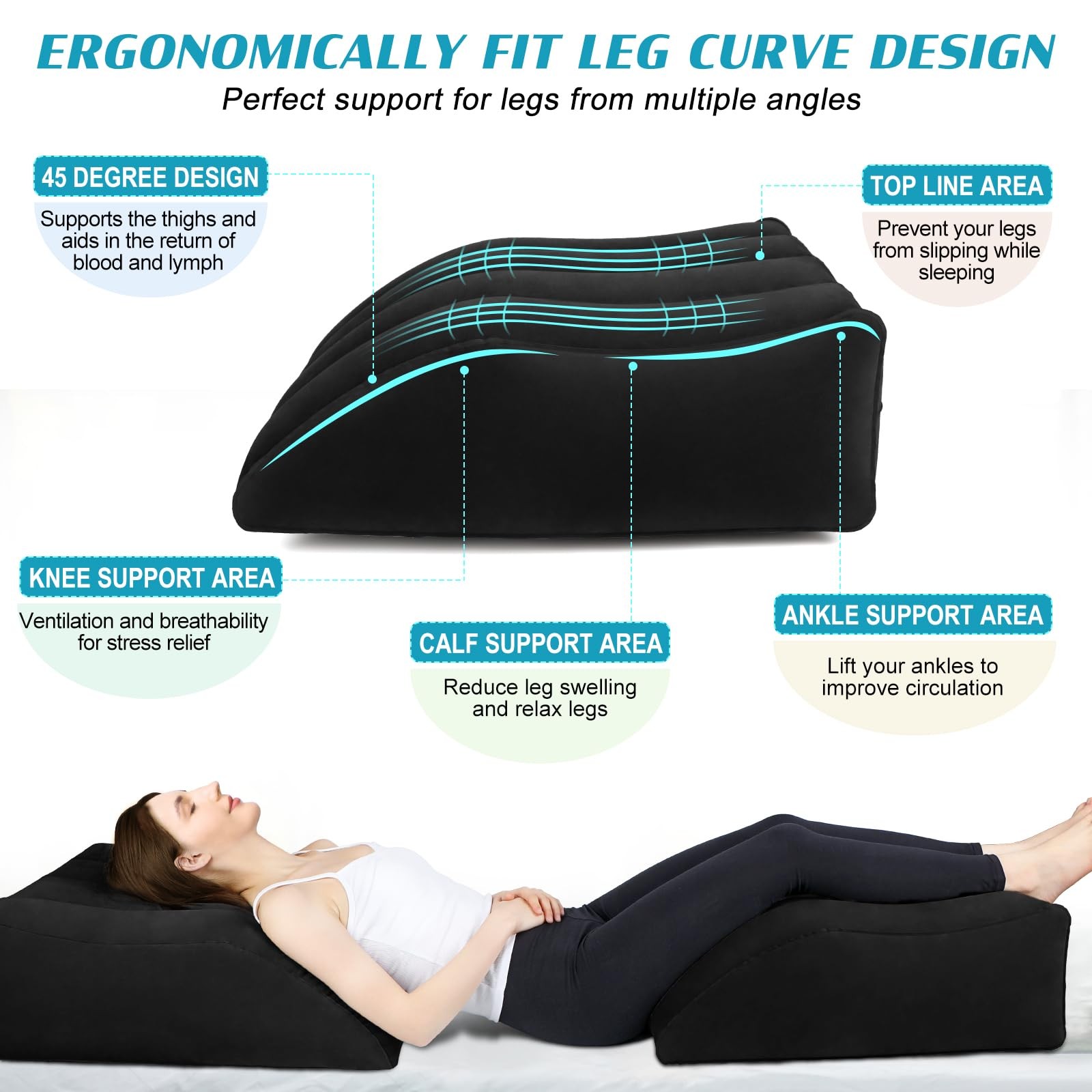 Wedge Pillow for Sleeping – Inflatable Leg Elevation Medium, Black