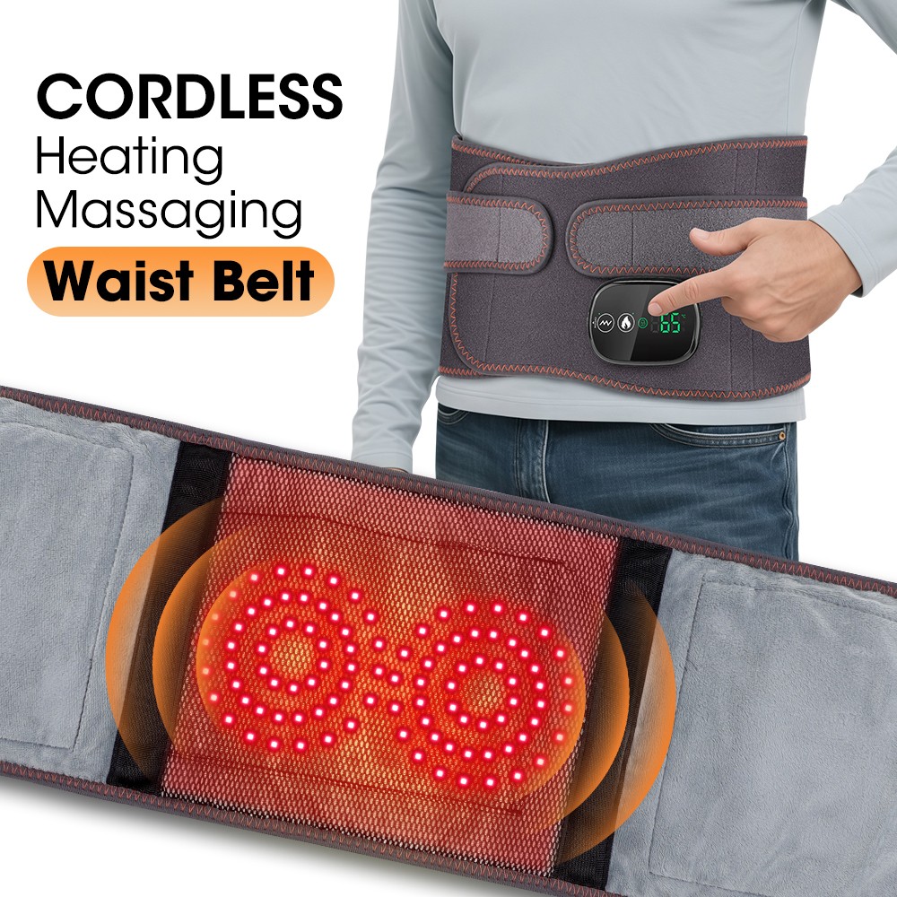 Cordless Heating Pad Belt Wrap for Back Massager with 3 Heating and 3 Vibration