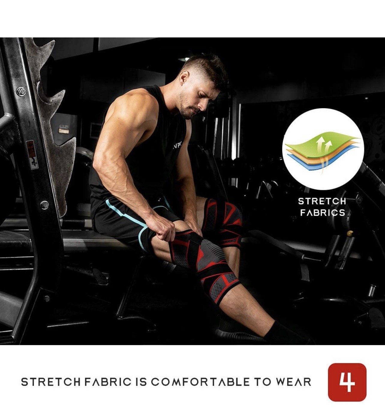 Knee Sleeve With Strap Compression Brace Support Gym Joint Pain Arthritis Relief
