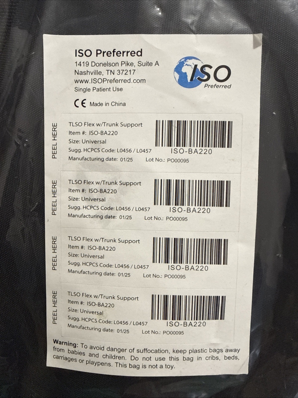 NEW ISO Preferred TLSO Flex w/Trunk Support Back Brace ISO-BA220 Universal Sz B5