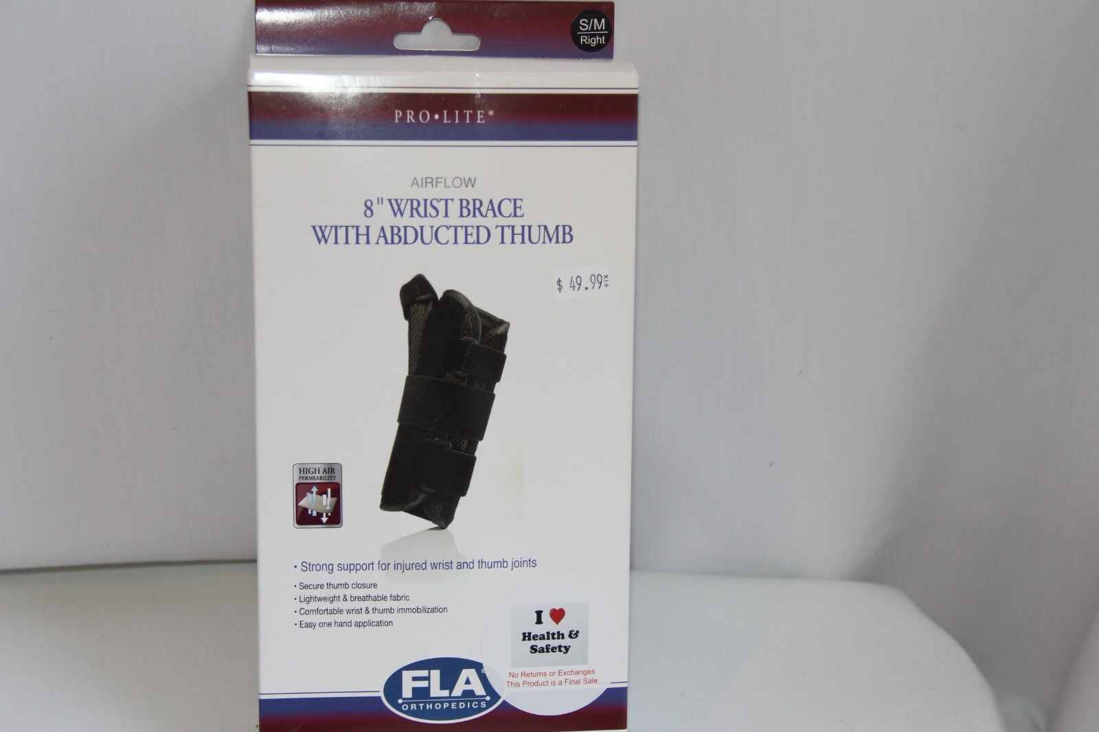 New with Tags Pro-Lite 8” Wrist Brace with Abducted Thumb. Size S/M Right Hand