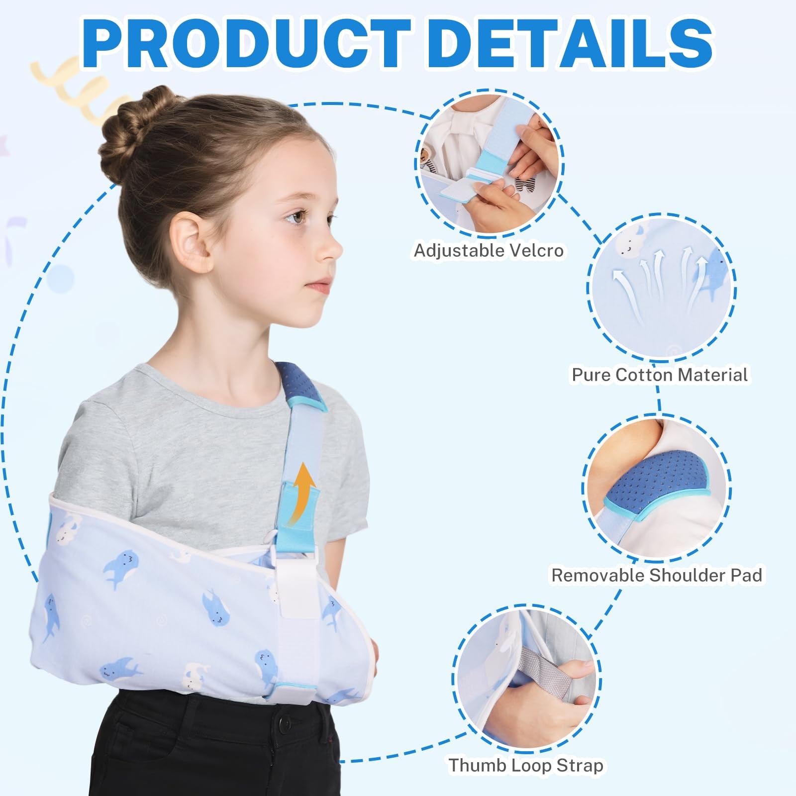 Arm Sling Children Adjustable Shoulder Immobilizer Whale Print XS Soft Pad