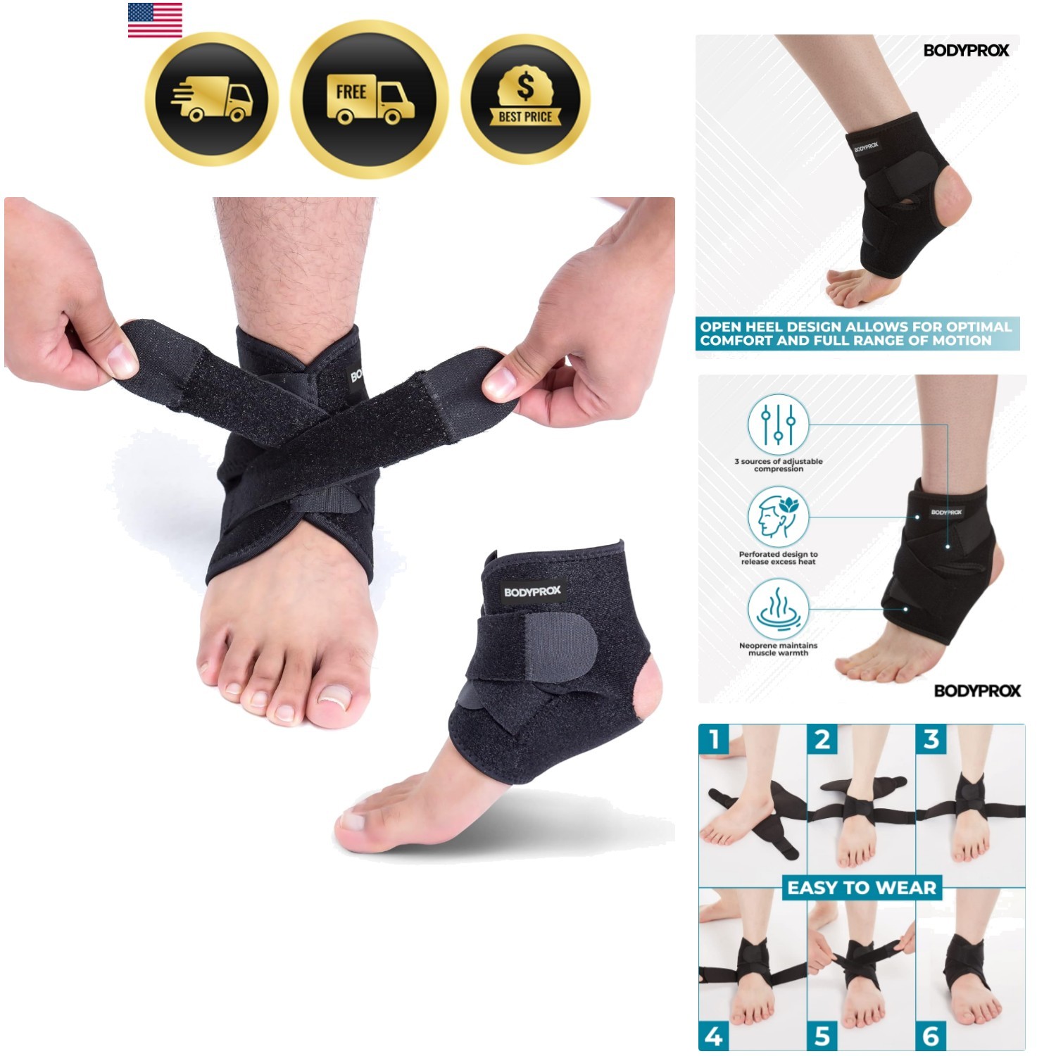 Ankle Support Brace, Breathable Adjustable Wrap, 1 Pack | For Men & Women, Fl…
