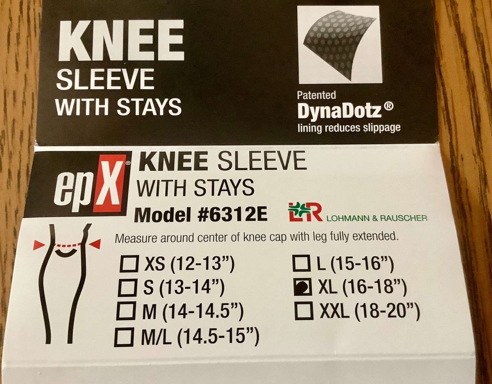 KNEE SLEEVE W/ STAYS, XL epX LOHMAN & RAUSCHER, BLACK, NEW IN PACKAGE