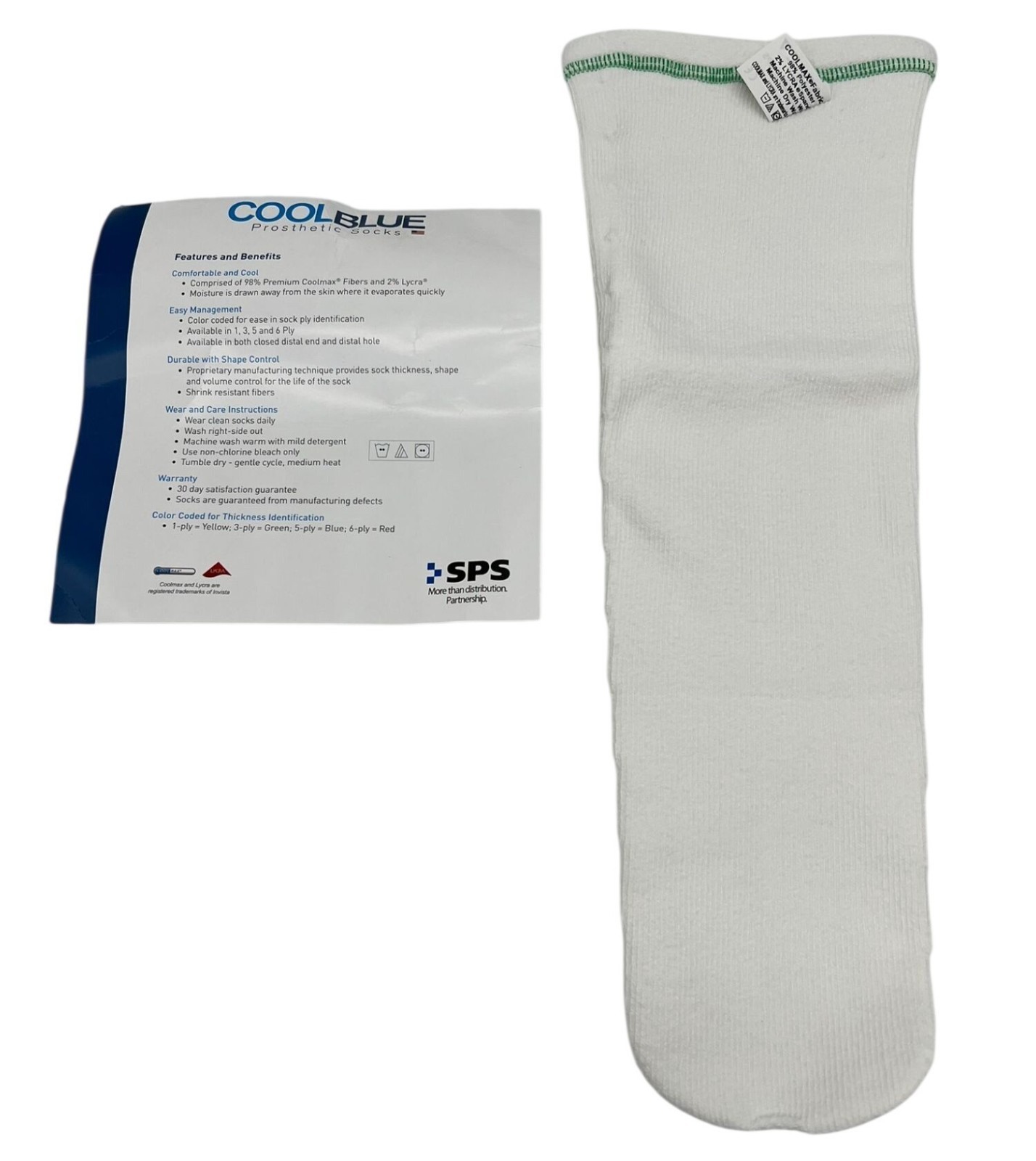 CoolBlue Prosthetic Sock 3-Ply Green White Moisture Control Protective