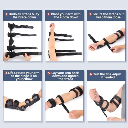 Hinged ROM Elbow Brace – Adjustable Post Op Elbow Brace Stabilizer Right Black