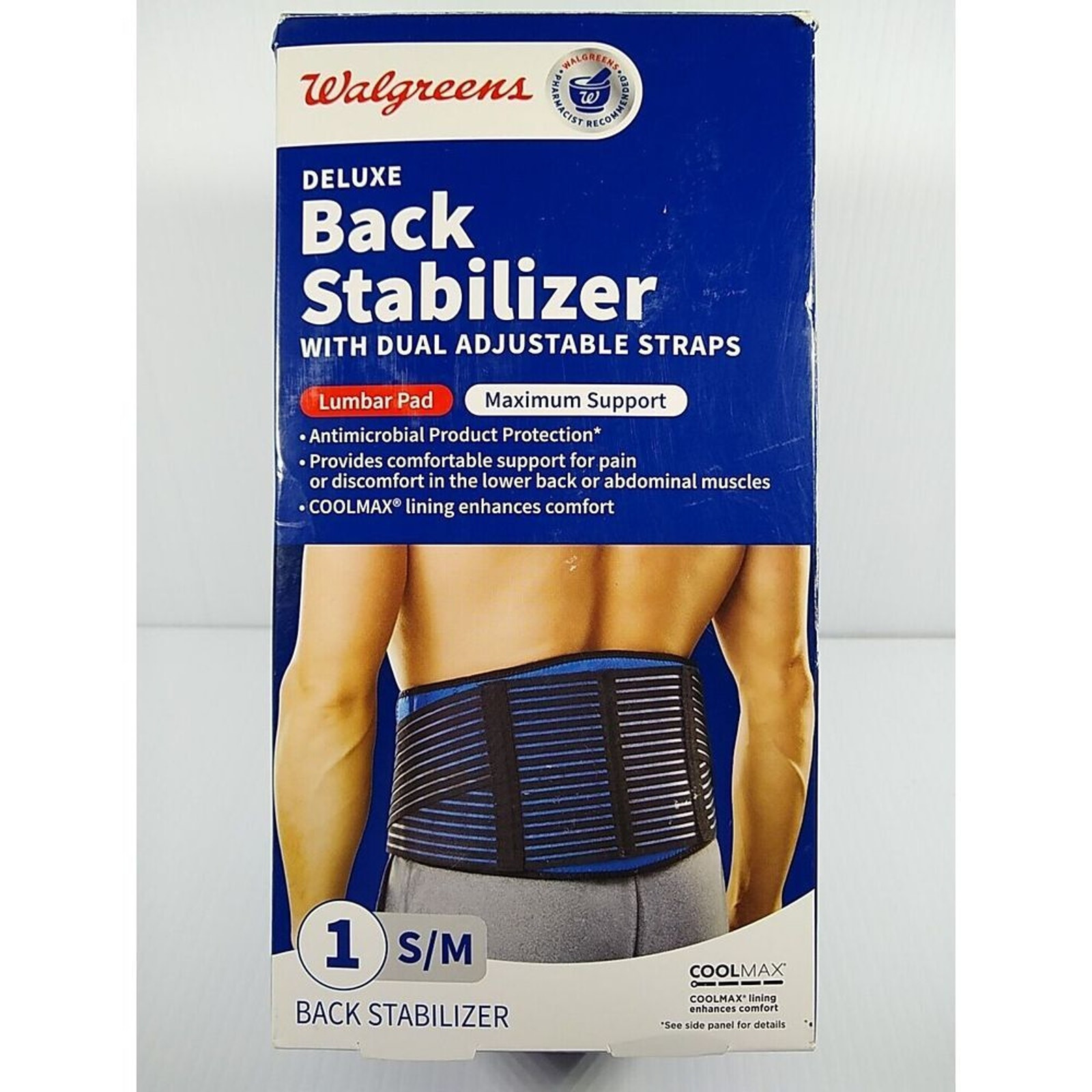 Walgreens Deluxe Back Stabilizer Support Belt Dual Adjustable Straps Size S/M