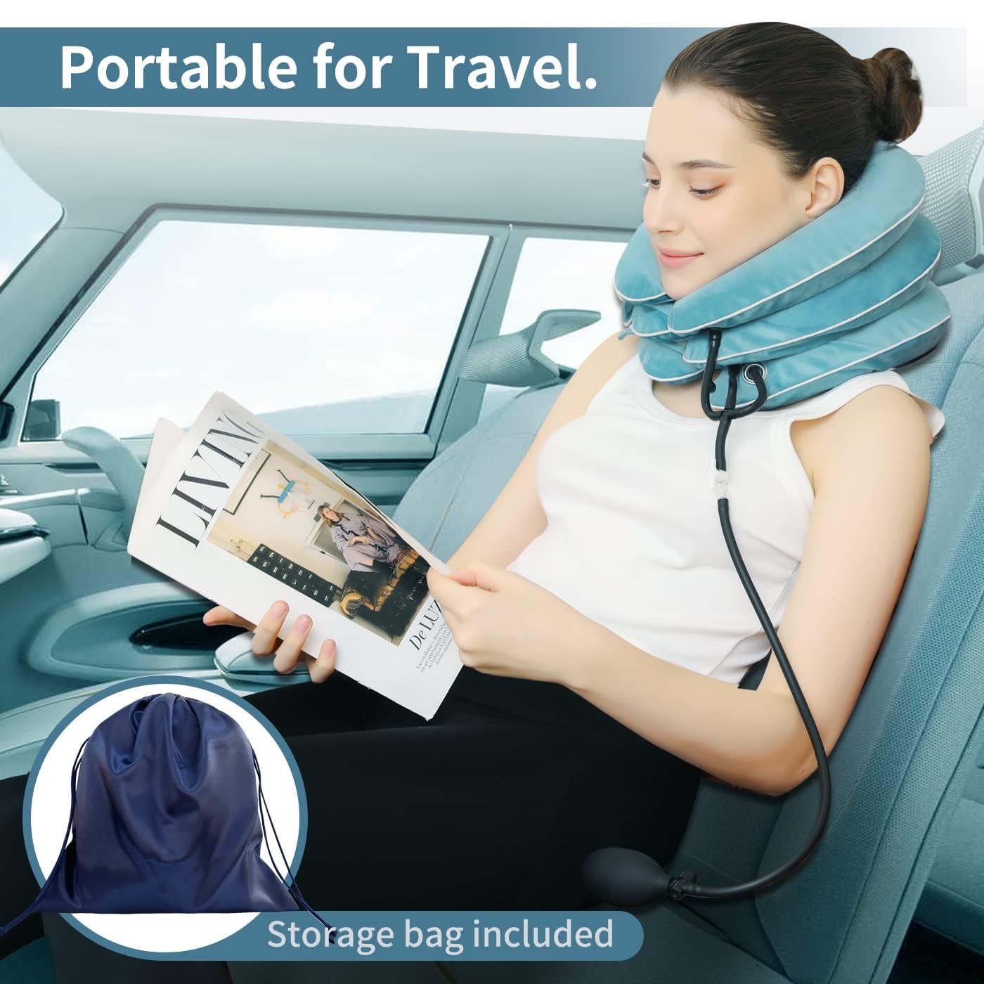 Dispositivo De Traccion Cervical Con Collarin Inflable De Felpa Azul Pro