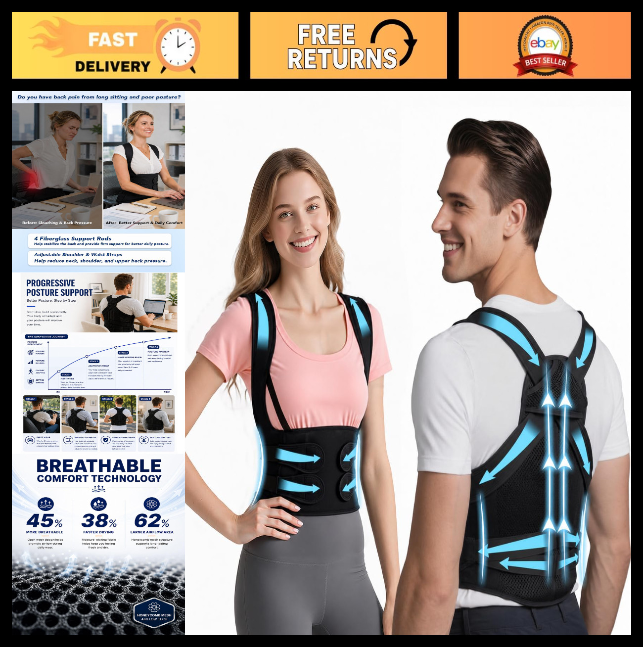 Adjustable Posture Corrector for Men & Women, Medical-Grade Back Support Brace