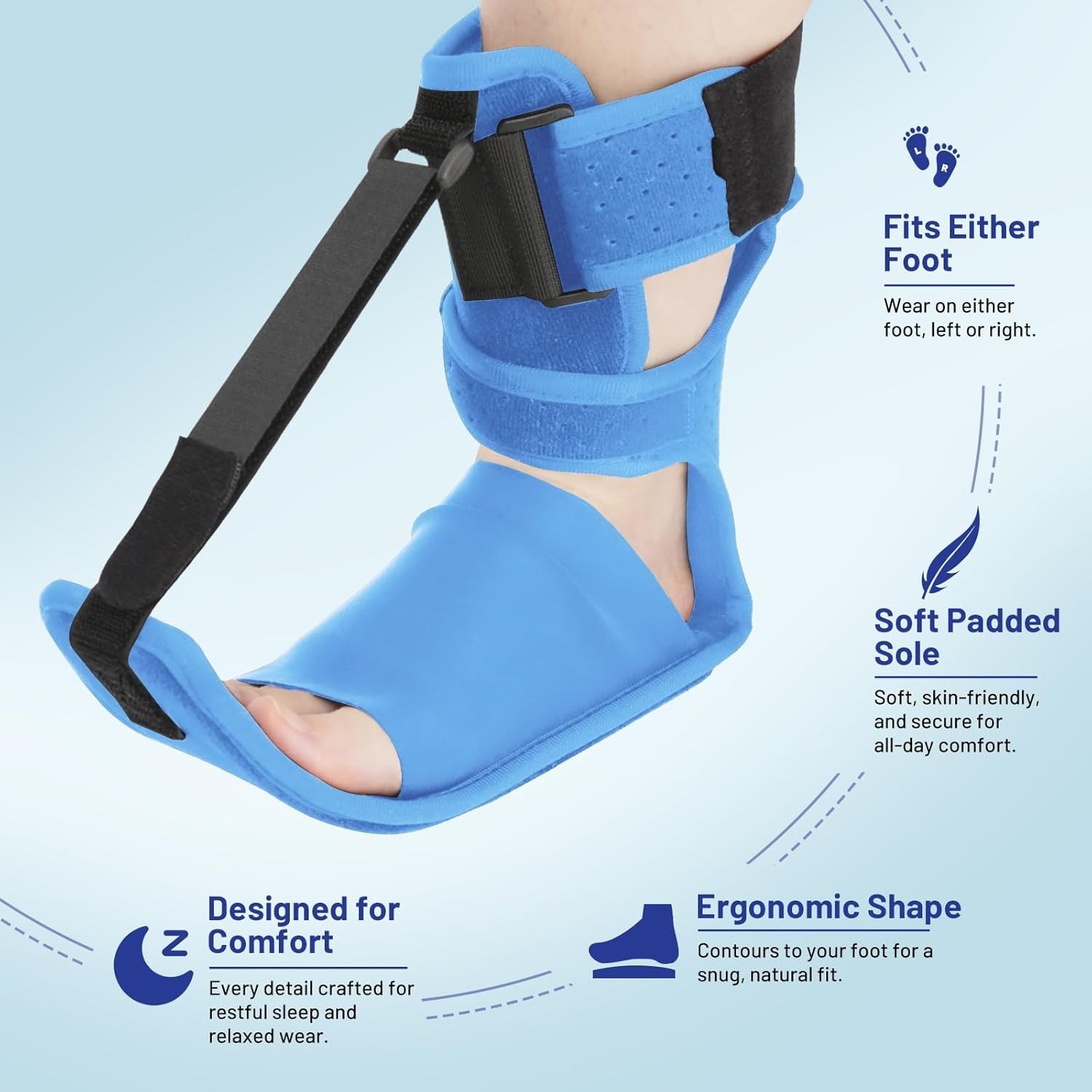 Dorsiflexion Splint for Achilles Tendonitis & Heel Spurs – Night Use, Large Blue