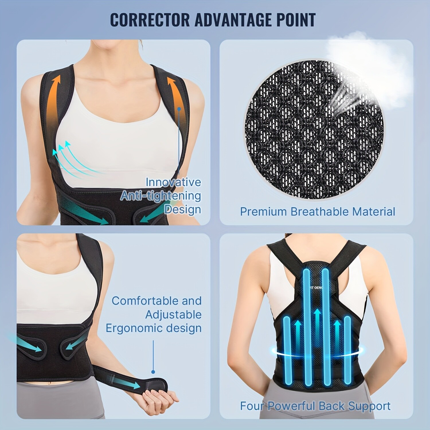 (S)Adjustable Black Posture Corrector – Work & Daily Back Care
