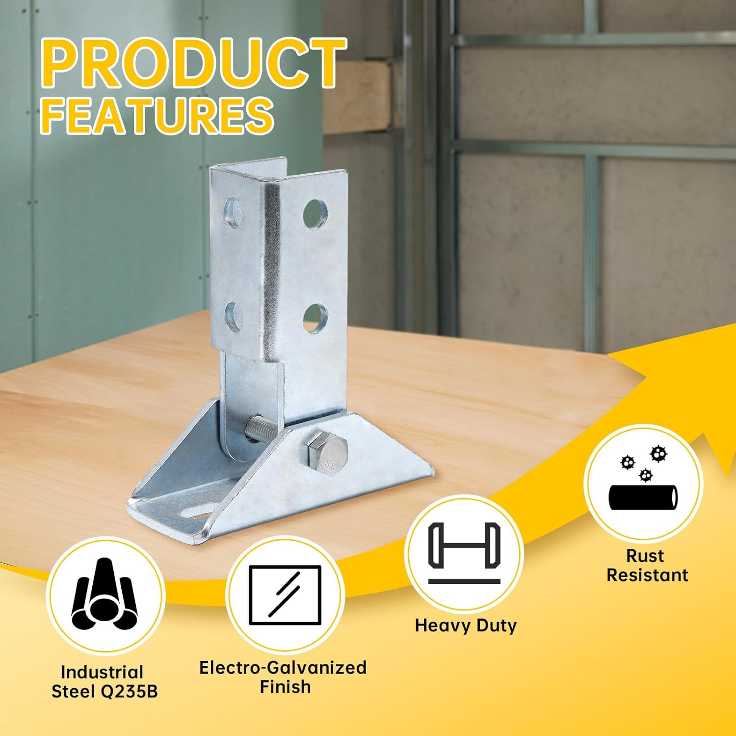 2 Pcs Adjustable Brace Fitting, Heavy Duty Strut Base for 1-5/8″ Channel Structu