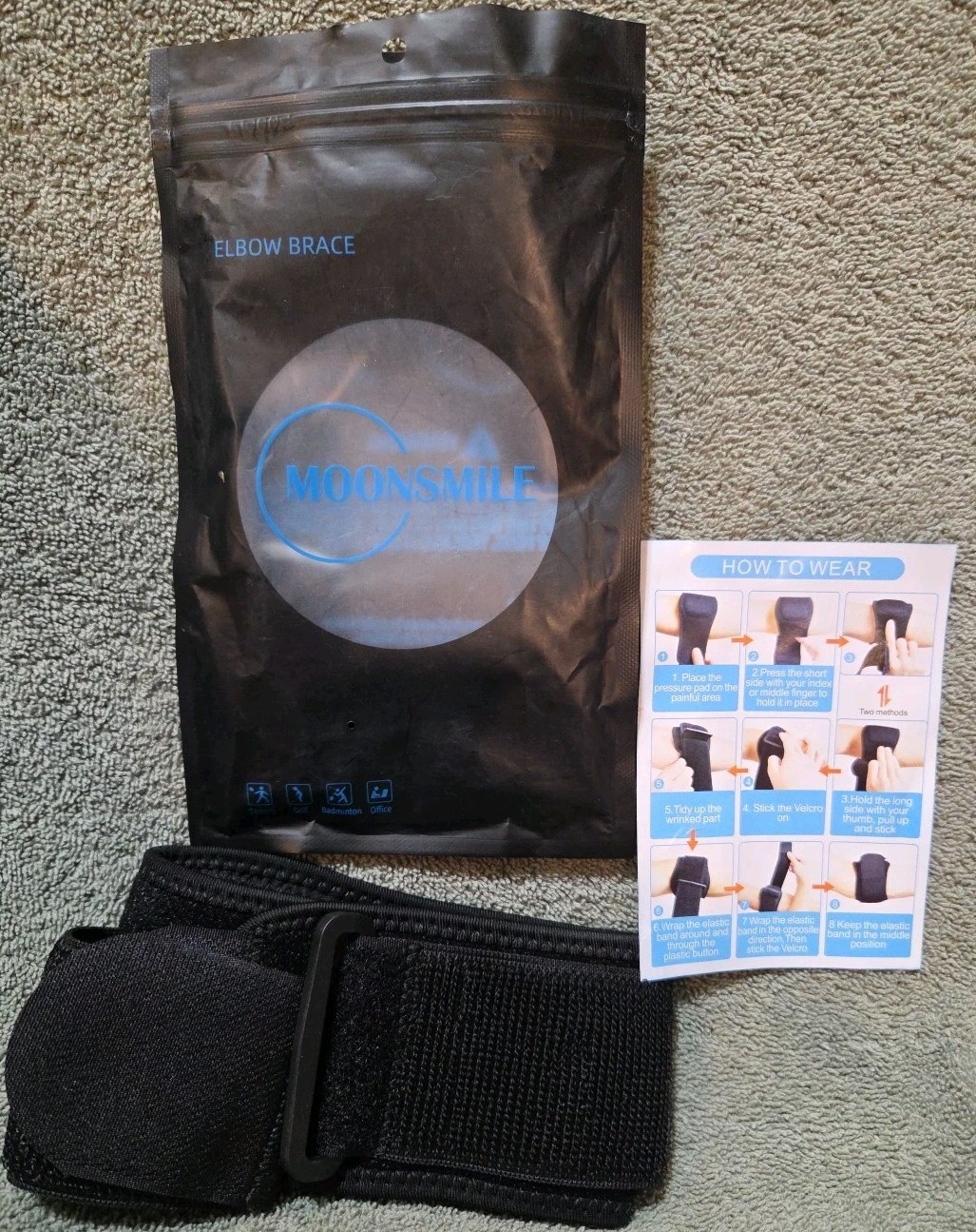 MOONSMILE Tennis Elbow Brace for Tendonitis Golfers Elbow NEW IN PACKAGE BLACK