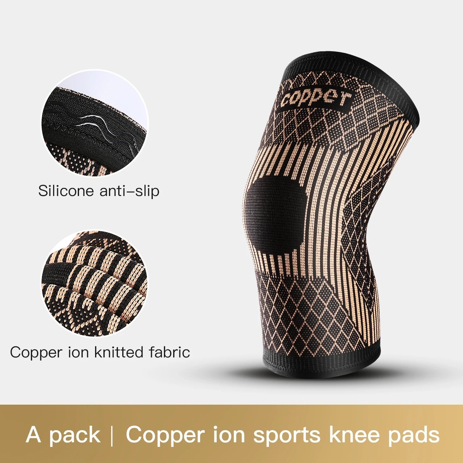 2x Copper Knee Sleeves Silver Compression Brace Support Sport Joint Injury Pain