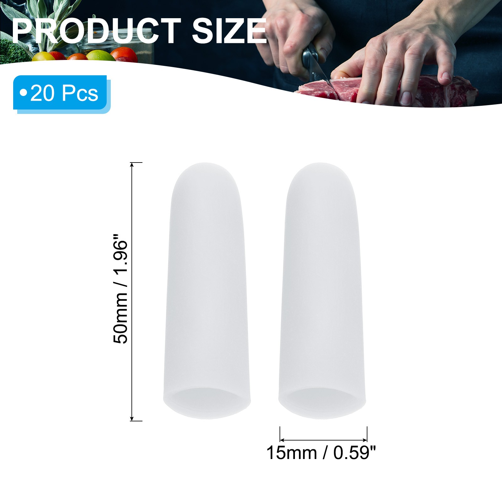 2″ Silicone Gel Finger Cots, 20 Pcs Fingertips Sleeve Protector, White
