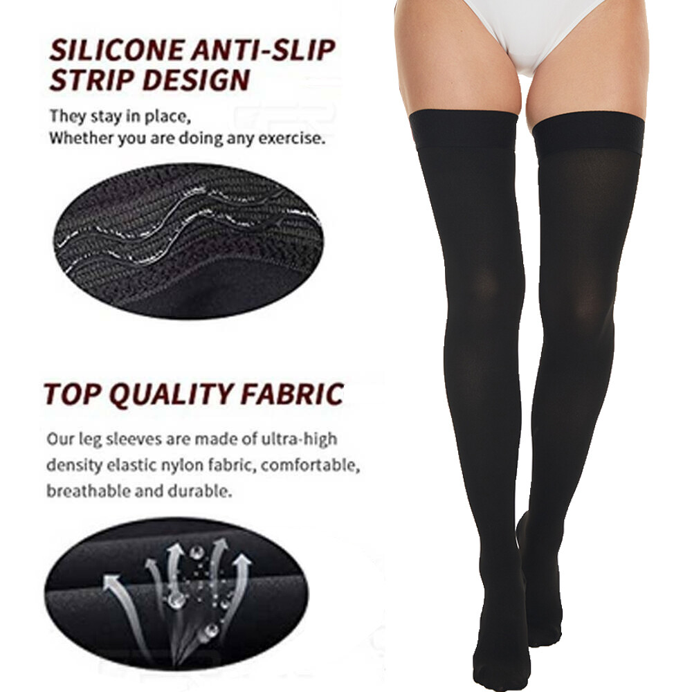 2x Thigh High Compression Stockings 20-30 mmHg, Closed Toe Socks for Women & Men