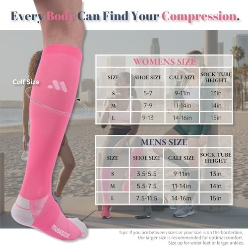 Knee High Compression Socks 15-20mmHg for Men & Women – 3 Pairs, Circulation Sup