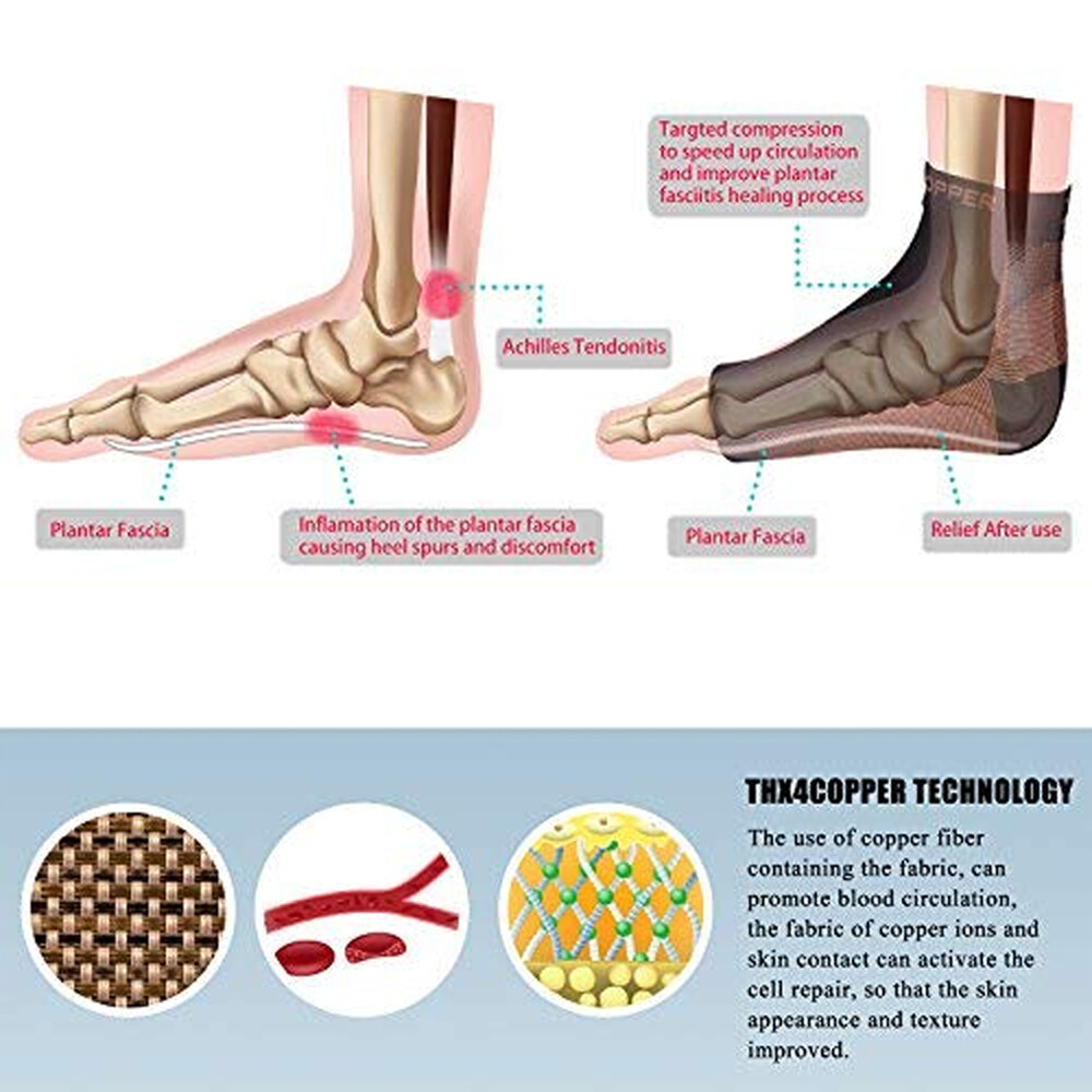 Copper Silver Ankle Support Socks, Compression Sleeve for Foot Soreness Unisex