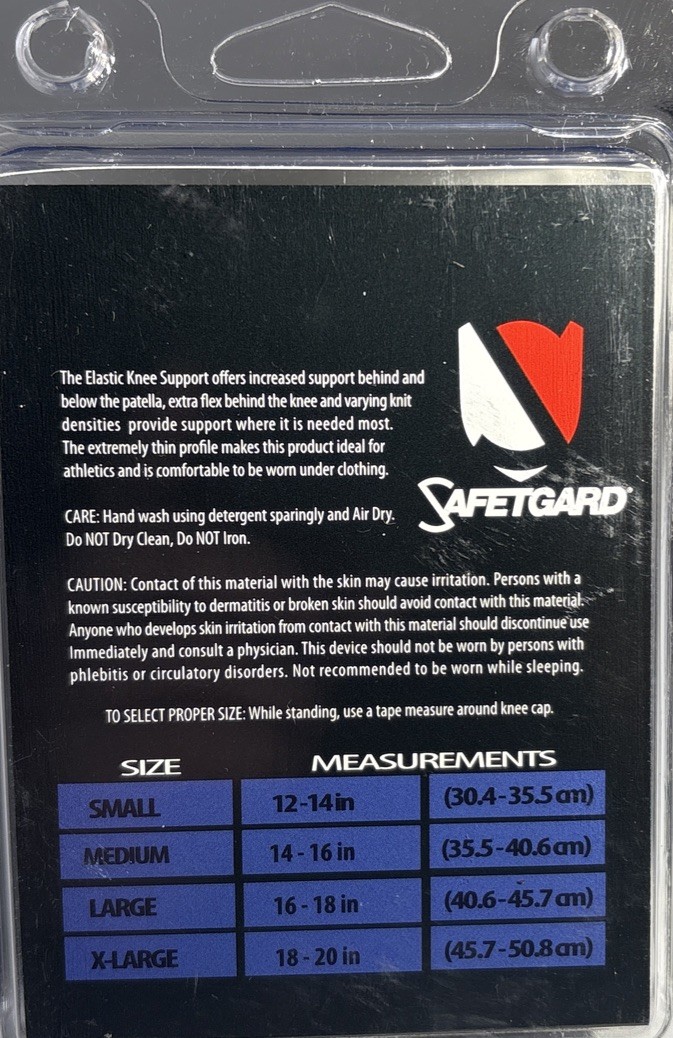 Safetgard All Sports(Football/Baseball)Compress Knee Support X-Large 19.5-21”NEW