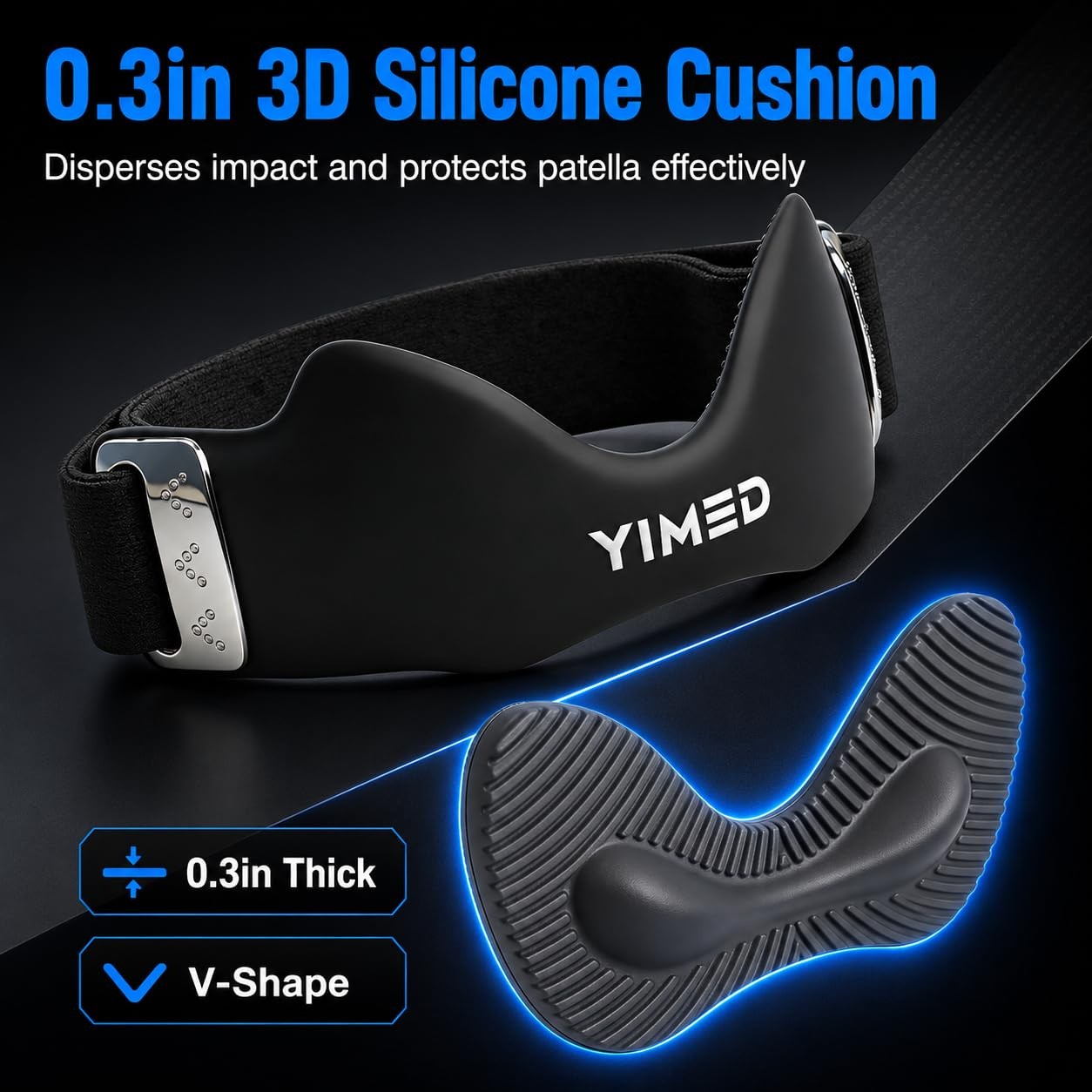 Patellar Tendon Support Strap, Silicone Knee Band for Pain Relief, Black