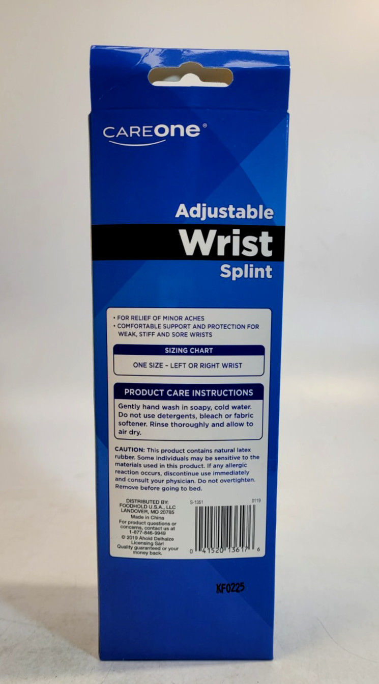 CareOne Adjustable Wrist Splint Brace One Size Support for Pain, Weak or Sore Wr