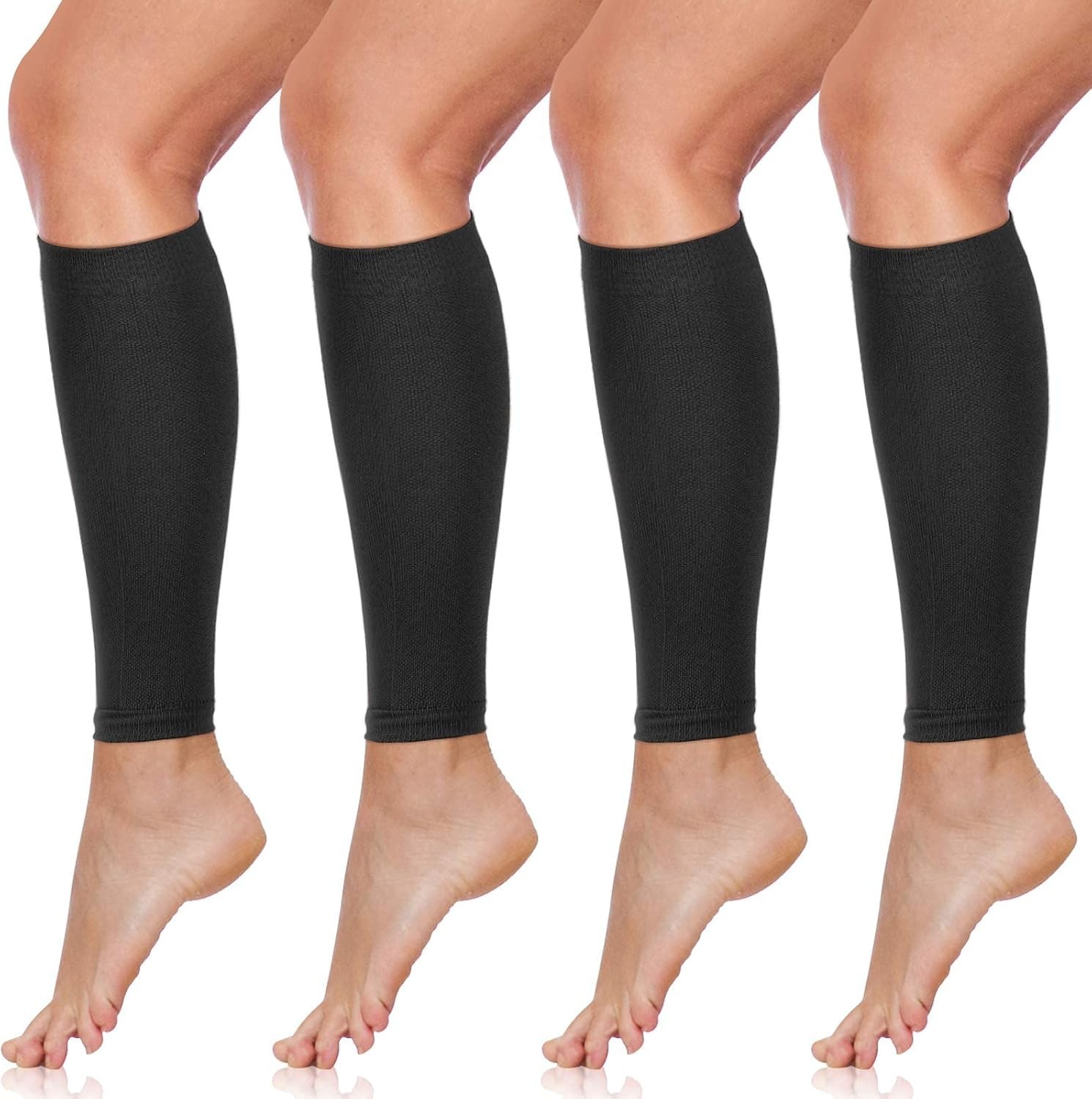 Calf Compression Sleeves 4 Pairs Large Black for Men Women Youth Support