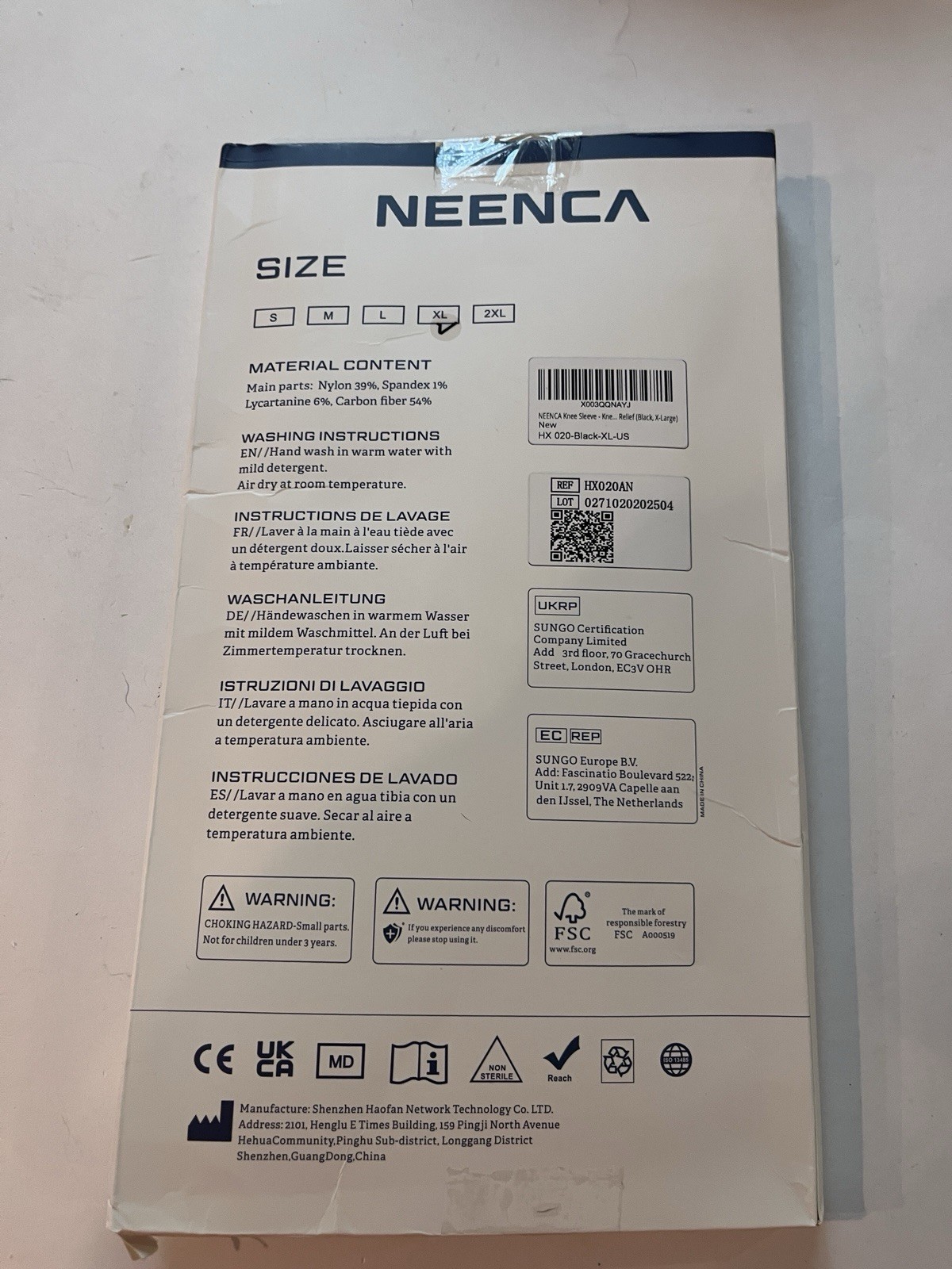 NEENCA Knee Brace Compression Sleeve HX020 Black XL Knee Support