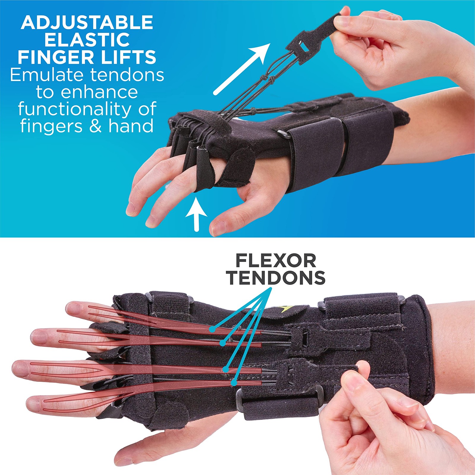 BraceAbility Radial Nerve Palsy Splint – Dynamic Wrist Drop One Size, Black
