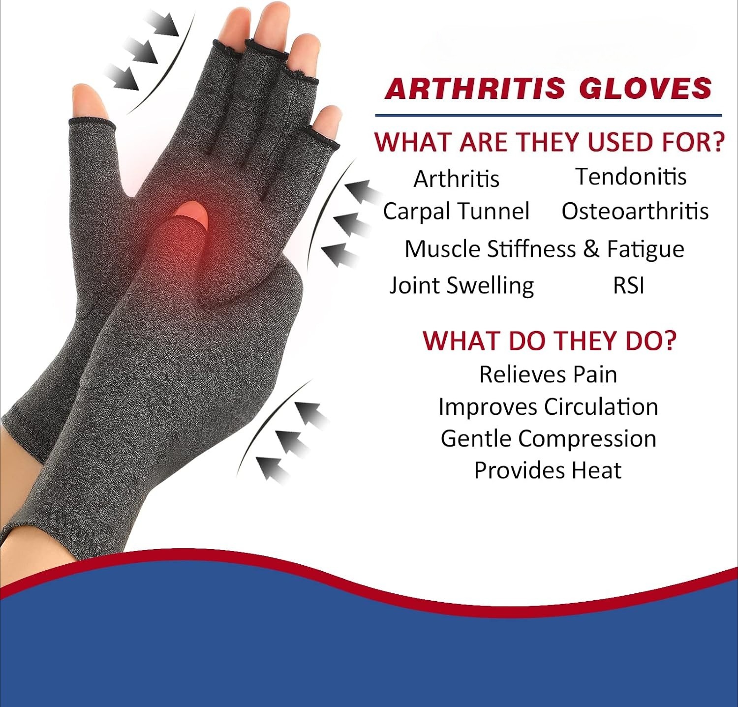 2 Pairs Arthritis Compression Gloves for Women Men Carpal Tunnel Pain Relief
