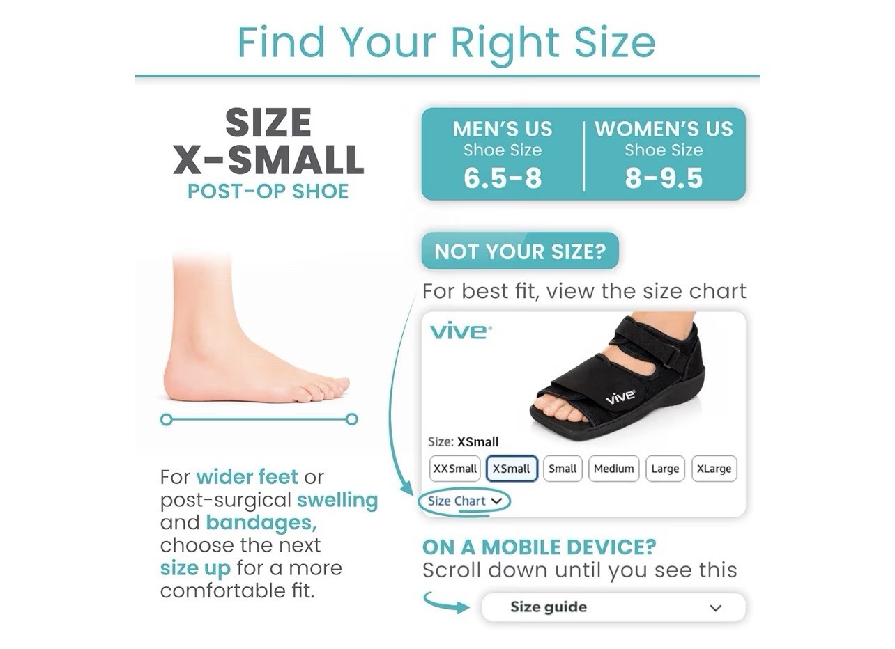 Vive Healing Shoes, Pair of Medical-Surgical Shoes, XS ,Black, Square Toe