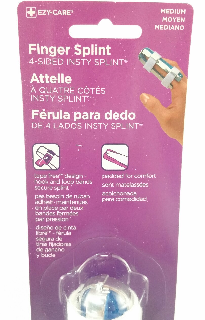 Finger Splint Insty 2 Sided Medium Tape Free Padded Breathable Brace EZY Care x2