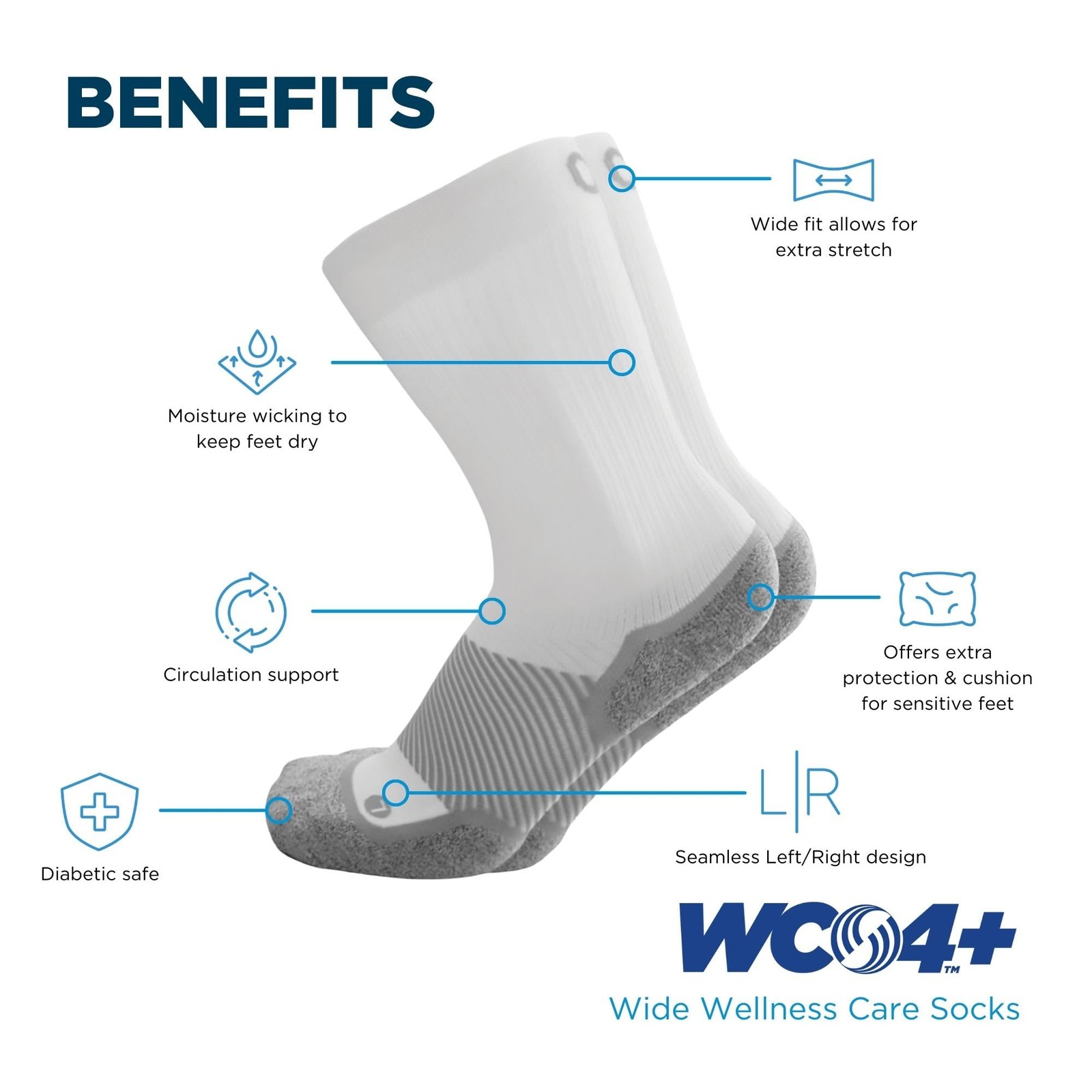 OrthoSleeve WC4 Wide Diabetic & Neuropathy Compression X-Large, White Crew