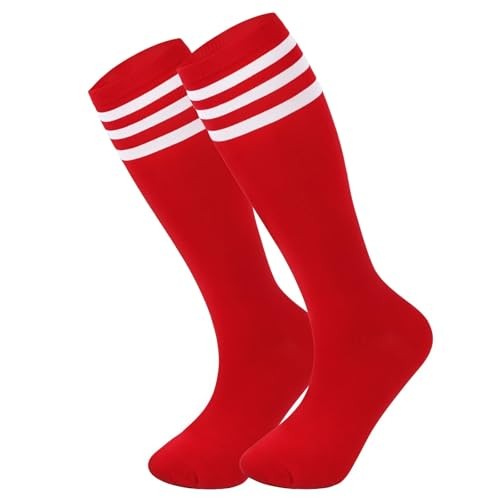 Christmas Classic Athletic Knee High Socks, 2 Pairs Triple Stripes Over The Red