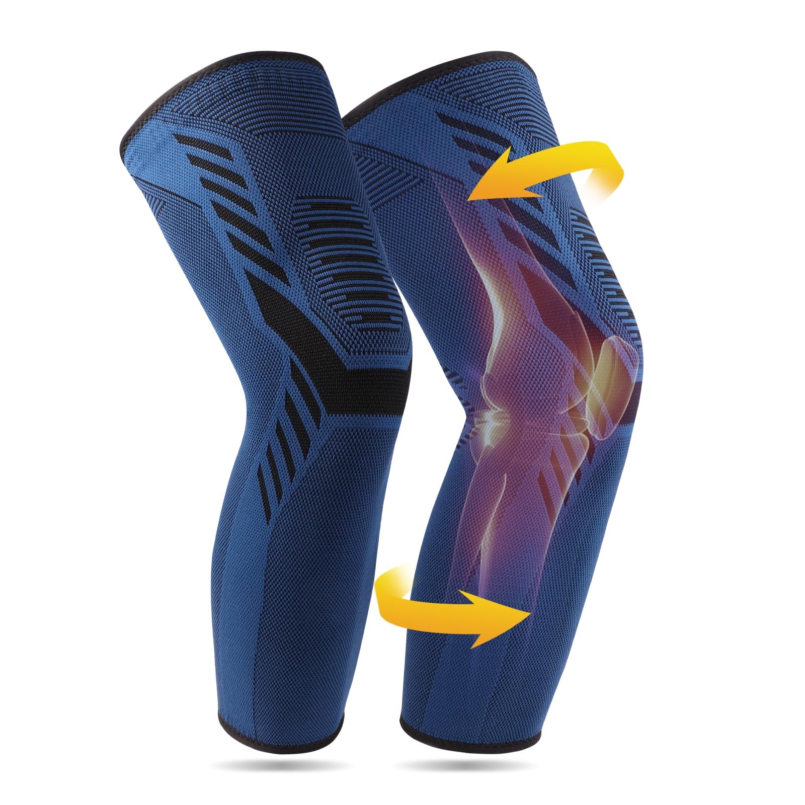 yeloumiss Leg Compression Sleeve 1 Pair Long Knee Braces Medium, Navy Blue