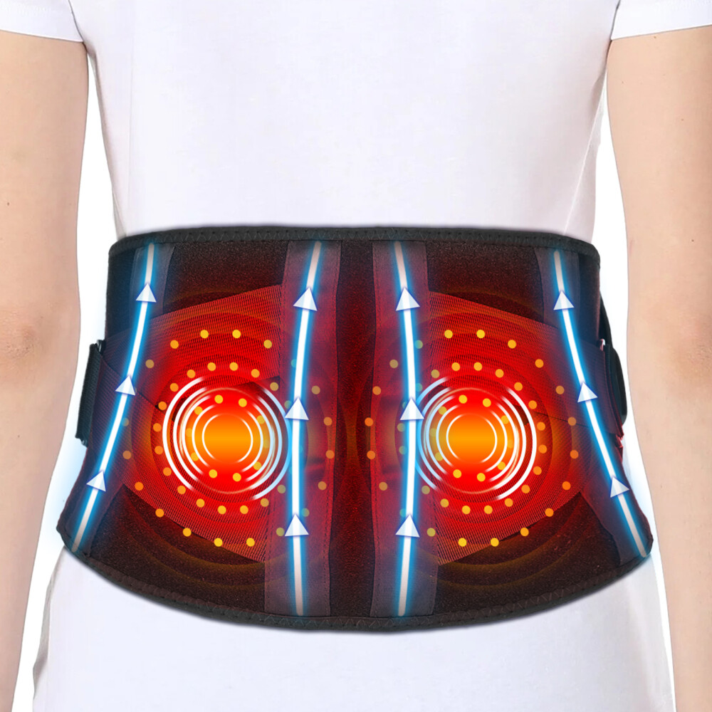 Cordless Back Massager Brace Belt with Heat Vibration for Lower Back Pain Relief