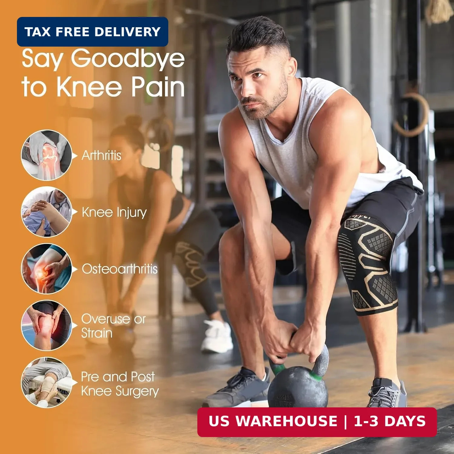 Copper Knee Braces for Knee Pain 2 pack, Knee Compression Sleeve Support for Men