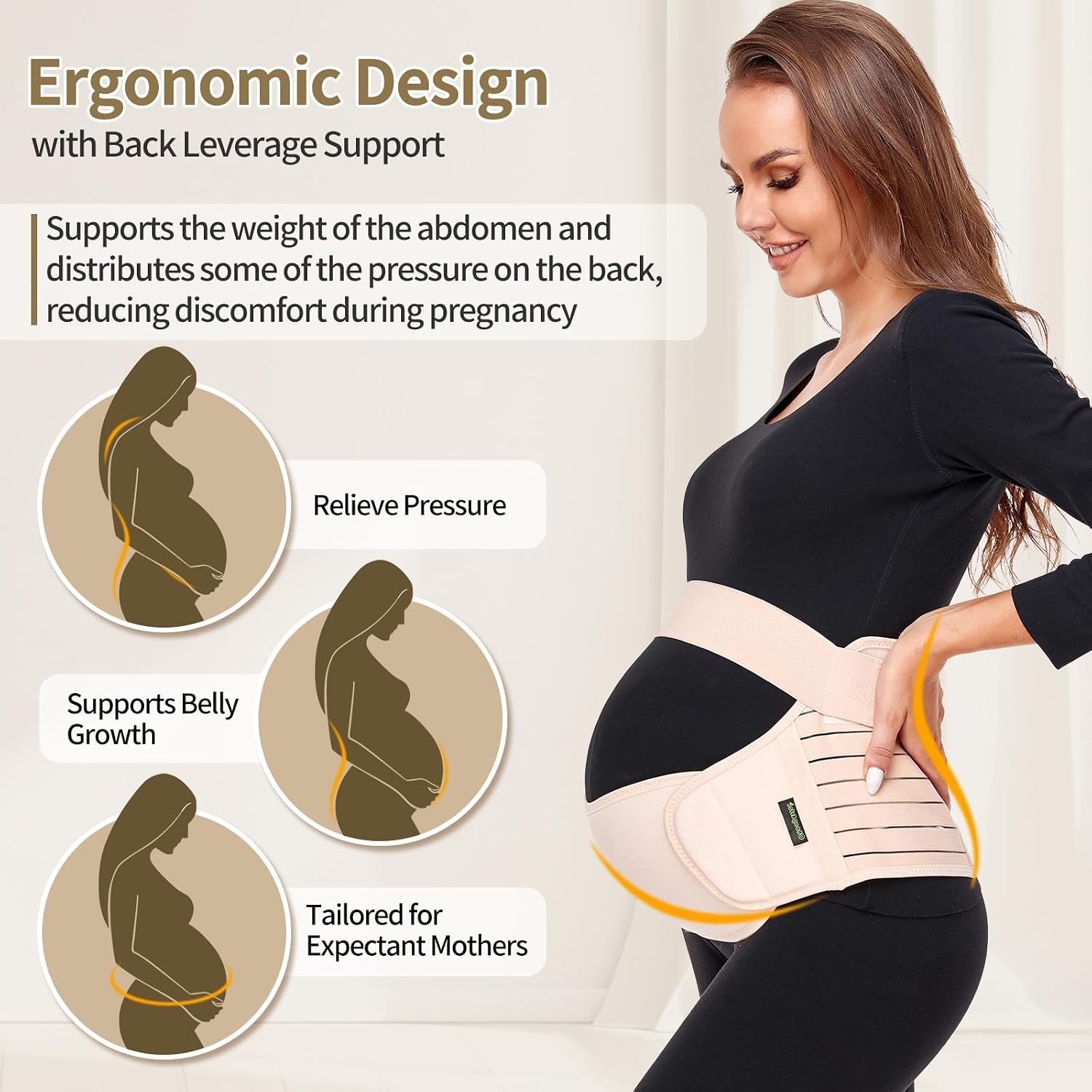 Maternity Support Belt Pregnancy Belly Band for Pregnant Women Size M Beige