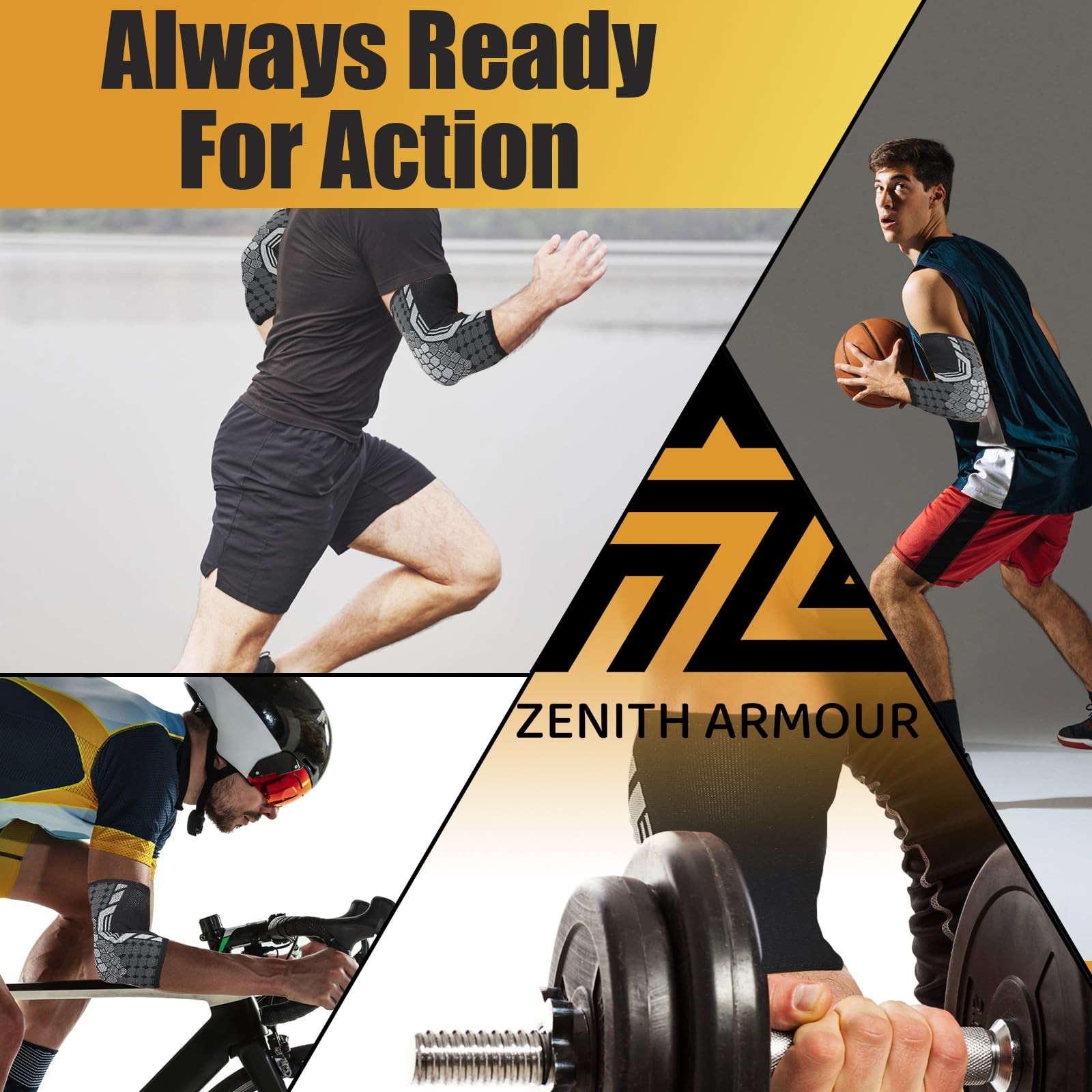 Zenith Armour Elbow Compression Sleeve, Tennis Brace for Large, Black