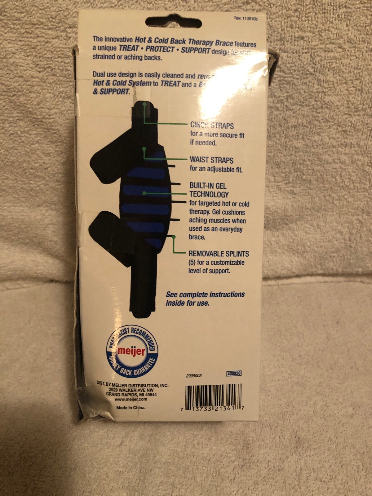 Meijer Brand Hot Cold Back Therapy Brace