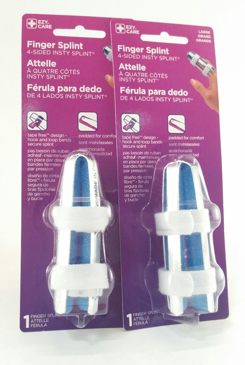 Finger Splint Insty 4 Sided Large Tape Free Padded Breathable Brace EZY Care x2