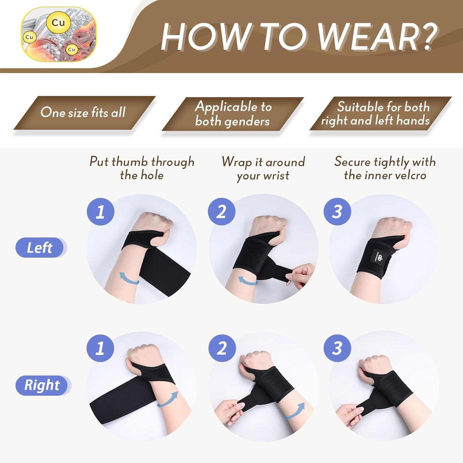 2 Pack Copper Wrist Brace Support for Carpal Tunnel, Pain Relief, Arthritis, Ten