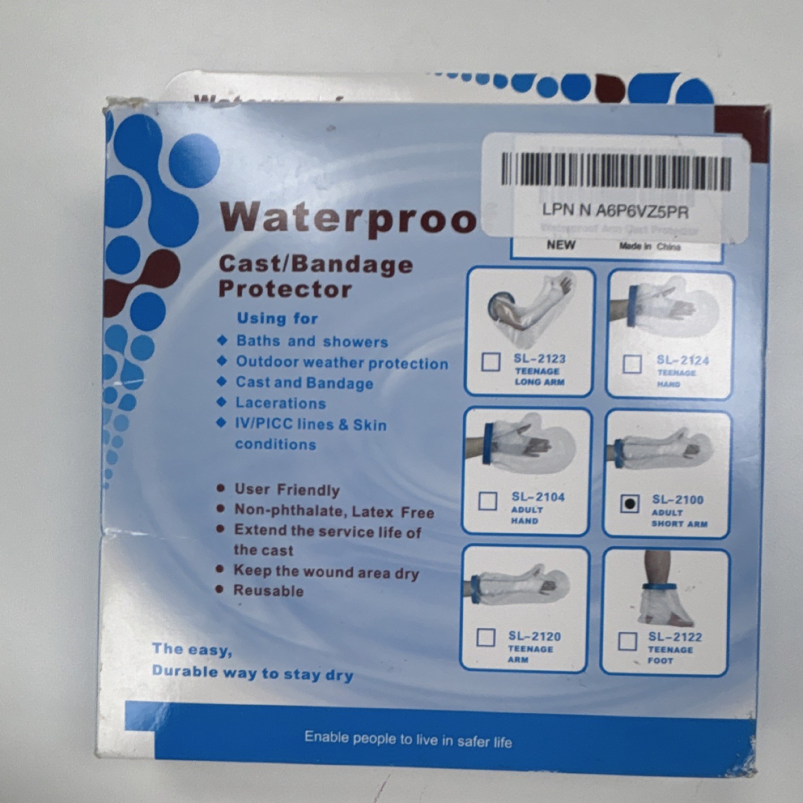 Waterproof Reusable Latex Free Cast Protector Adult Short Arm SL-2100