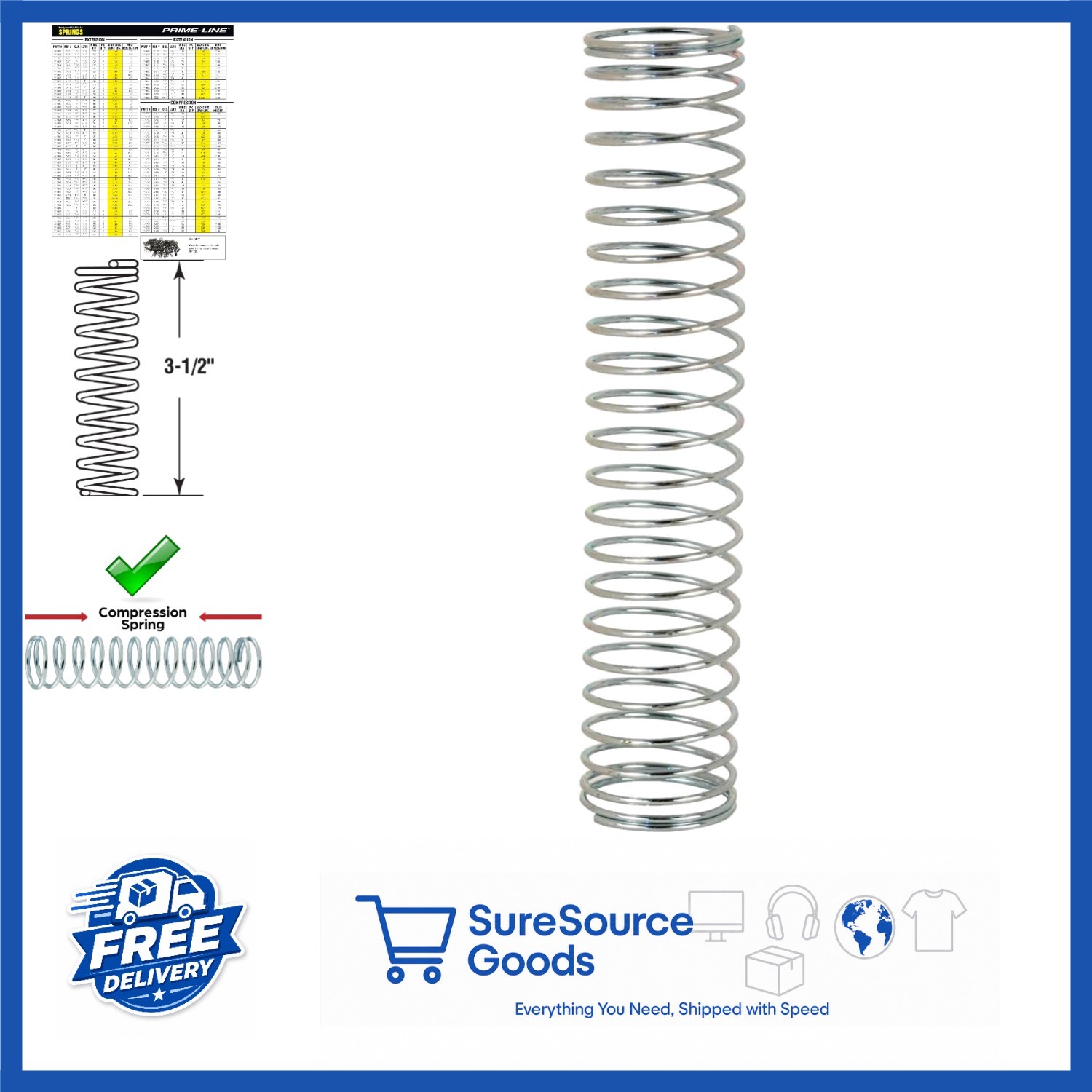 Spring Steel Compression Springs 23/32 In. x 3-1/2 In. Nickel Finish 2 Pack